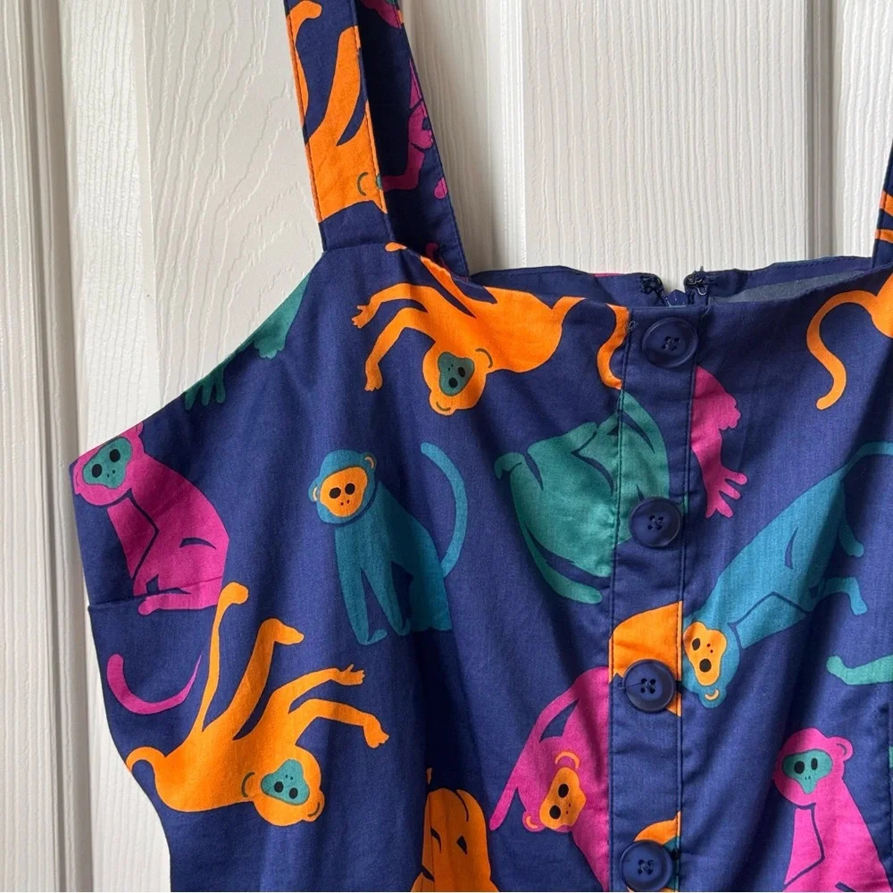 Modcloth Monkey Print Multi Color Retro Dress Cas… - image 2